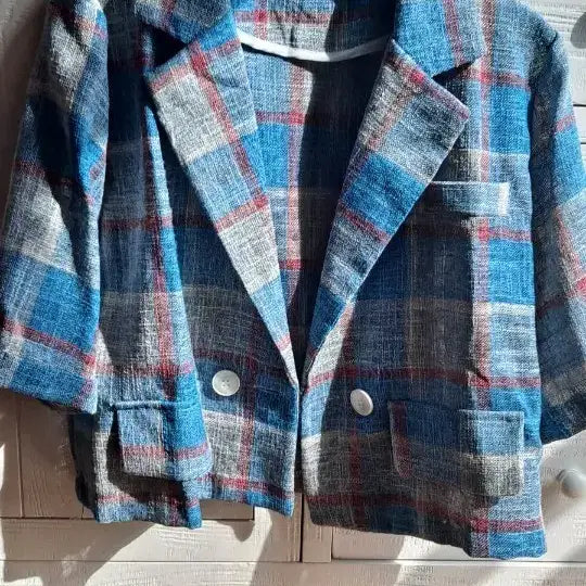 [BUNJANG] Check Crop 7-Sleeve Jacket / 체크크롭7부소매 마자켓(새상품)