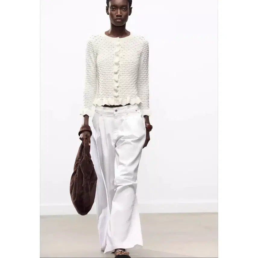 [BUNJANG] Zara Frill Knit Cardigan Ivory S / (Zara)자라 프릴 니트 가디건 아이보리 s