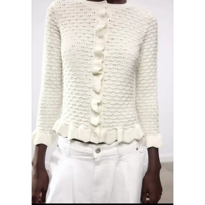 [BUNJANG] Zara Frill Knit Cardigan Ivory S / (Zara)자라 프릴 니트 가디건 아이보리 s