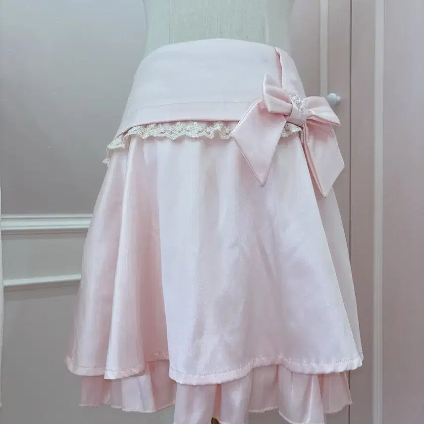 [BUNJANG] Vintage Ribbon Lace Pink Skirt / 6번/리본 레이스 핑크 스커트/일본빈티지