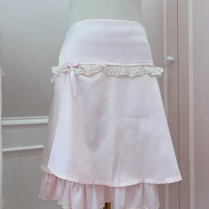 [BUNJANG] Vintage Ribbon Lace Pink Skirt / 6번/리본 레이스 핑크 스커트/일본빈티지