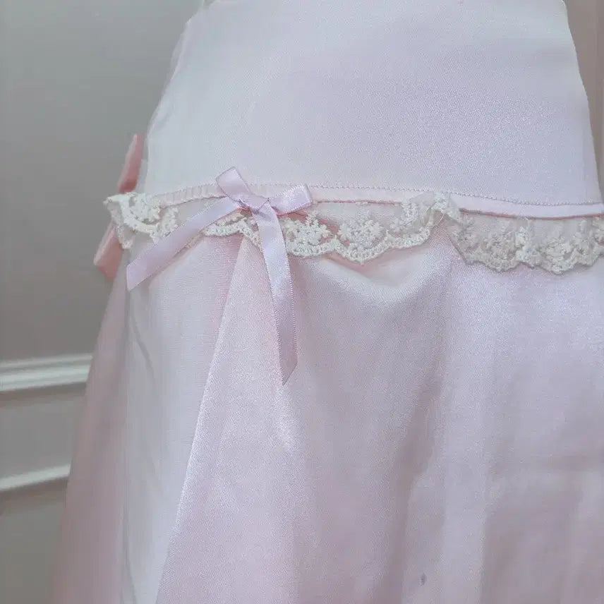 [BUNJANG] Vintage Ribbon Lace Pink Skirt / 6번/리본 레이스 핑크 스커트/일본빈티지