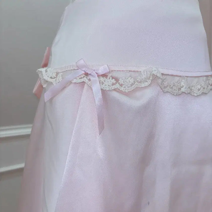 [BUNJANG] Vintage Ribbon Lace Pink Skirt / 6번/리본 레이스 핑크 스커트/일본빈티지