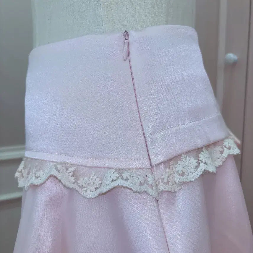 [BUNJANG] Vintage Ribbon Lace Pink Skirt / 6번/리본 레이스 핑크 스커트/일본빈티지