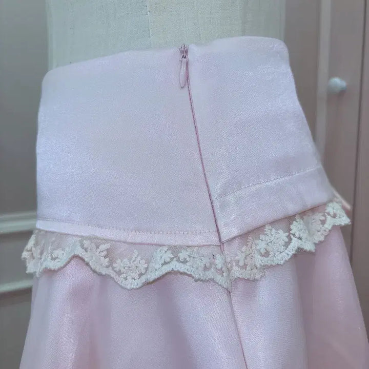 [BUNJANG] Vintage Ribbon Lace Pink Skirt / 6번/리본 레이스 핑크 스커트/일본빈티지