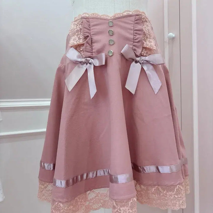 [BUNJANG] Vintage Ribbon Lace Pink Skirt / 7번/리본 레이스 스커트/일본빈티지