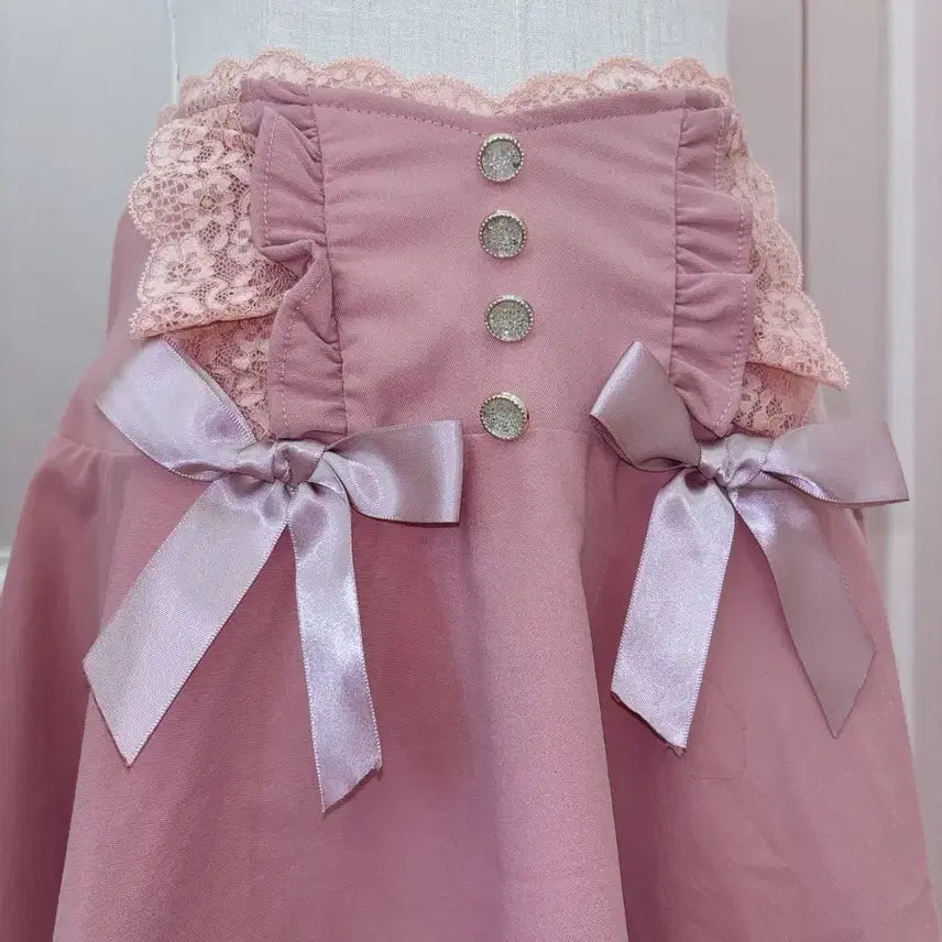 [BUNJANG] Vintage Ribbon Lace Pink Skirt / 7번/리본 레이스 스커트/일본빈티지