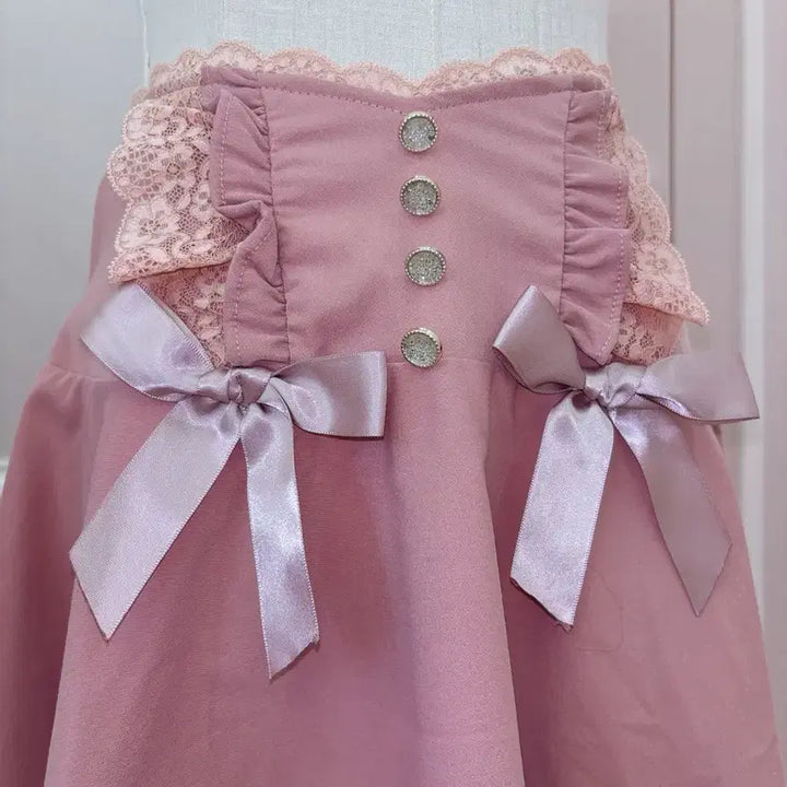 [BUNJANG] Vintage Ribbon Lace Pink Skirt / 7번/리본 레이스 스커트/일본빈티지