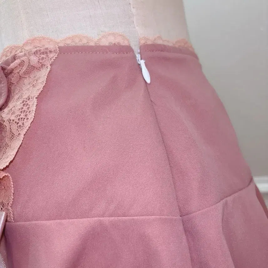 [BUNJANG] Vintage Ribbon Lace Pink Skirt / 7번/리본 레이스 스커트/일본빈티지