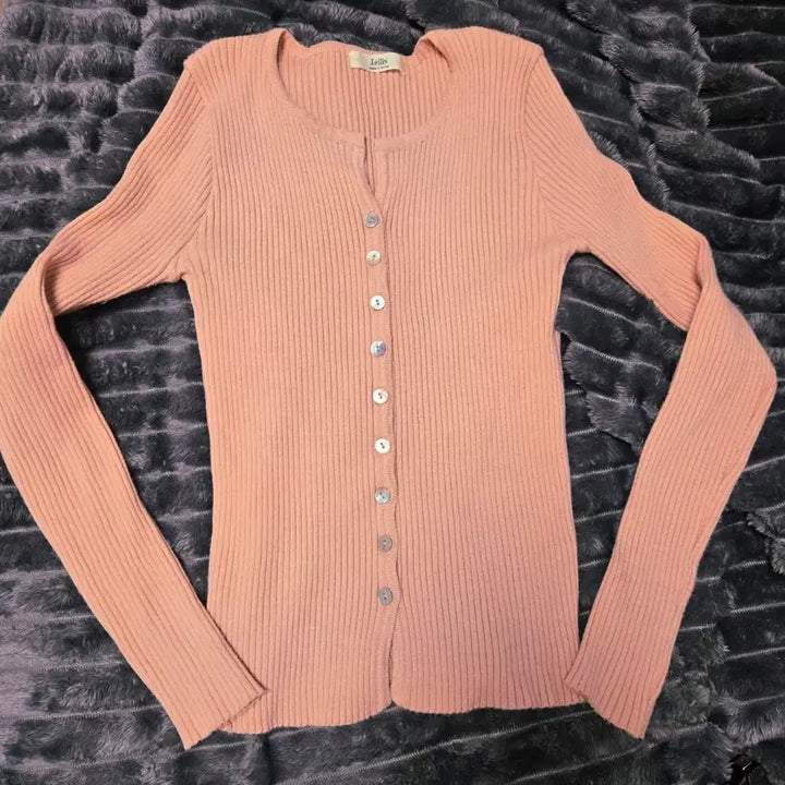 [BUNJANG] Pink Beige Ribbed Knit Cardigan / 핑크베이지 골지니트가디건 분홍색
