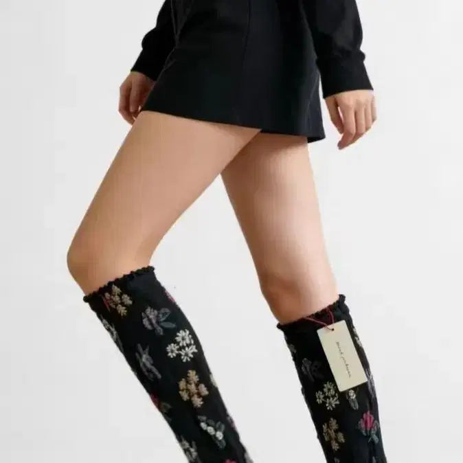 [BUNJANG] mina perhonen Black Rose Flower Pattern Socks / 블랙장미 플라워 꽃패턴 mina perhonen 미나 페르호넨 양말 삭스