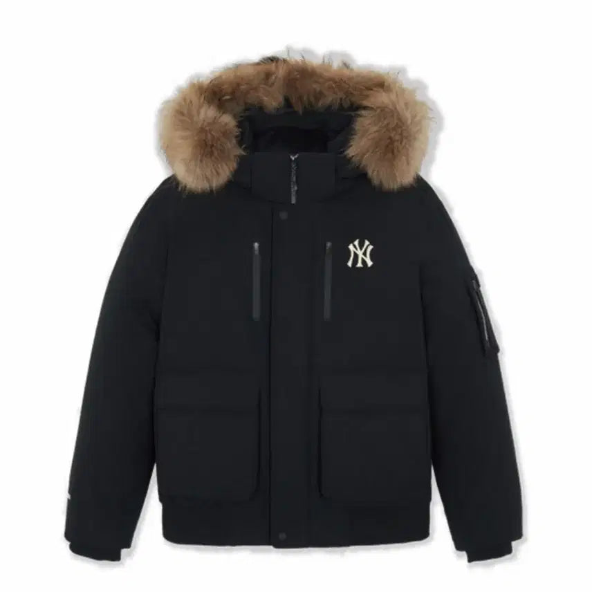 [BUNJANG] MLB 25FW Gorpcore Outpocket Fur Goose Short Padding NY / 25FW  MLB엠엘비 고프코어 아웃포켓 FUR 구스 숏패딩 NY (Bl