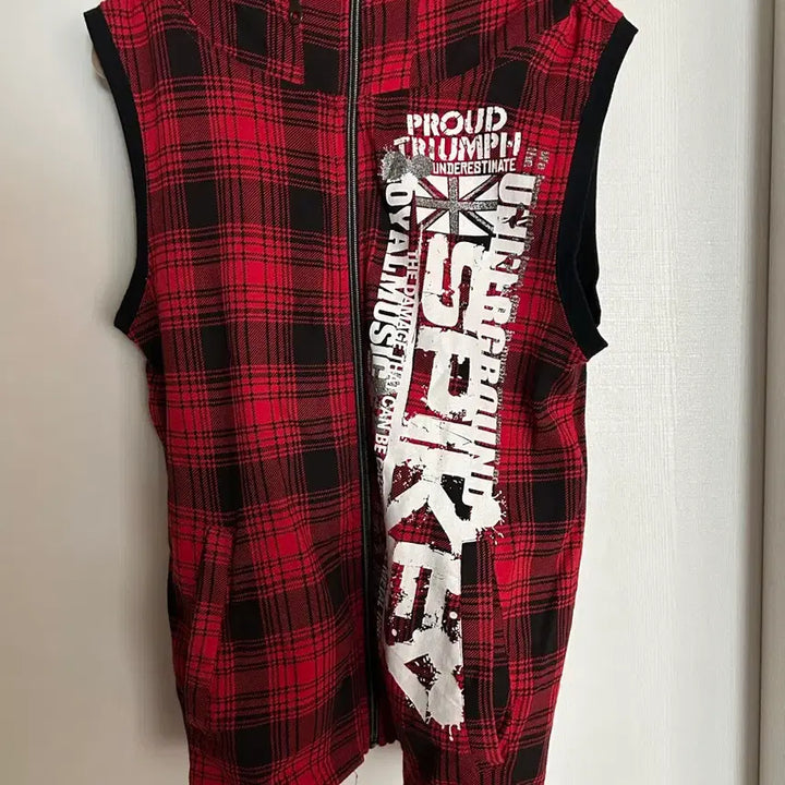 [BUNJANG] Y2K Vintage Red Check Printed Zip-Up Shirt / Y2K빈티지 레드 체크 프린팅 집업 셔츠