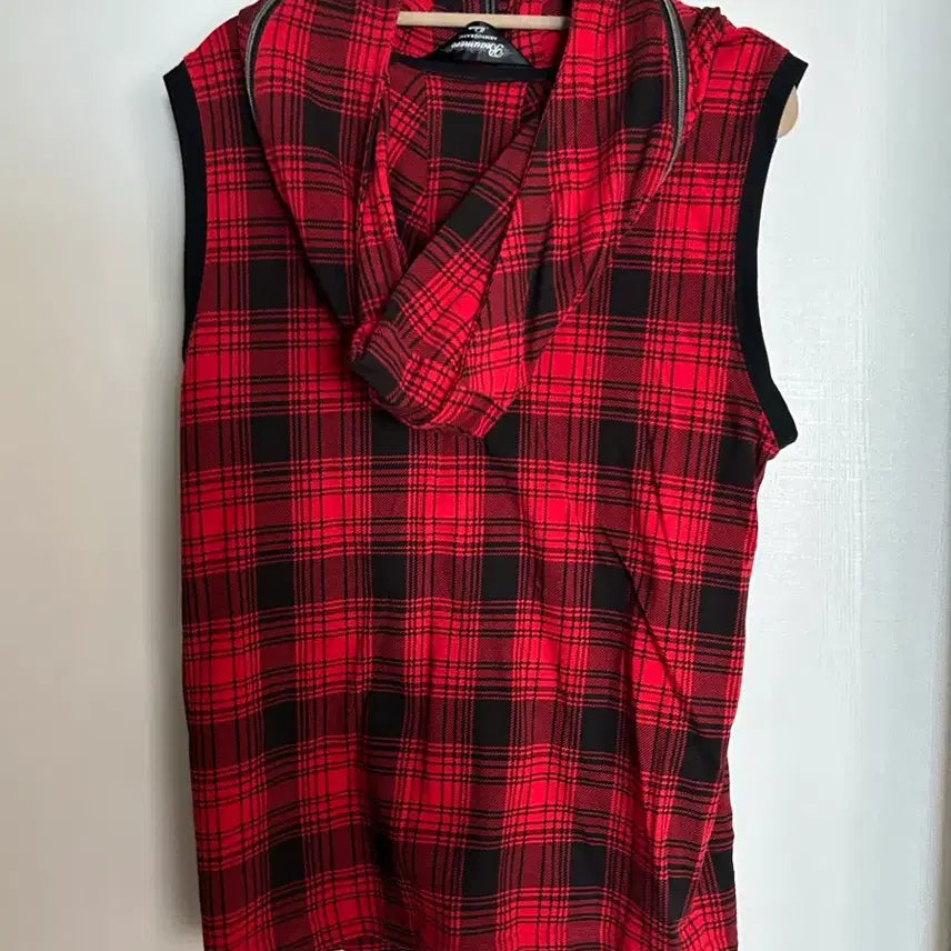 [BUNJANG] Y2K Vintage Red Check Printed Zip-Up Shirt / Y2K빈티지 레드 체크 프린팅 집업 셔츠