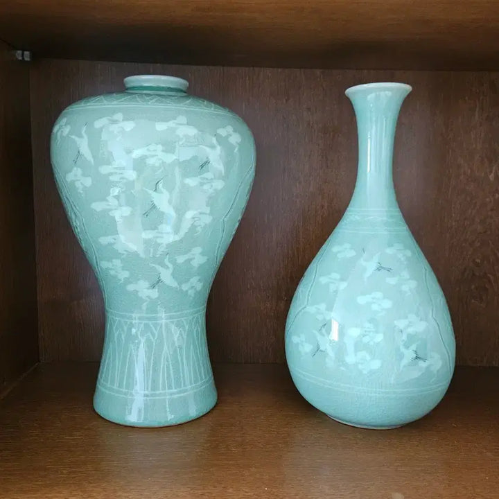 [BUNJANG] Celadon Crane and Cloud Decorated Vase Set / 청자운학문 매병, 주병 세트