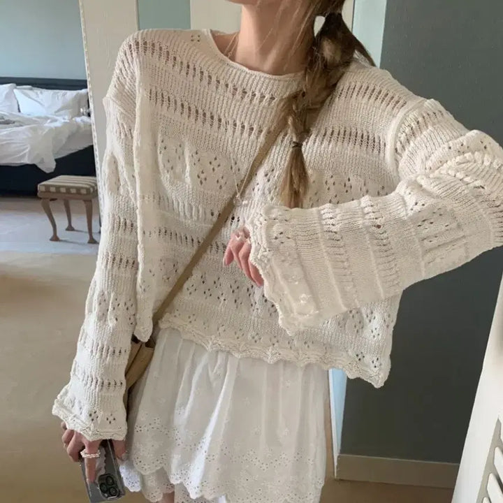 [BUNJANG] Melounge Crochet Knit Top / 멜라운지 크로쉐 니트