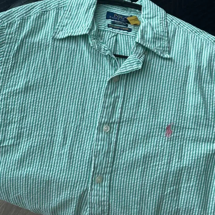 [BUNJANG] Polo Ralph Lauren Striped Seersucker Shirt / 폴로 랄프로렌 스트라이프 시어서커 셔츠 그린