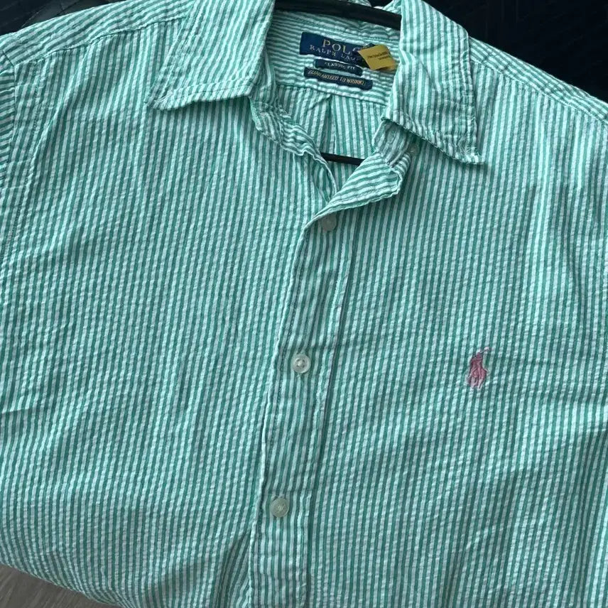 [BUNJANG] Polo Ralph Lauren Striped Seersucker Shirt / 폴로 랄프로렌 스트라이프 시어서커 셔츠 그린