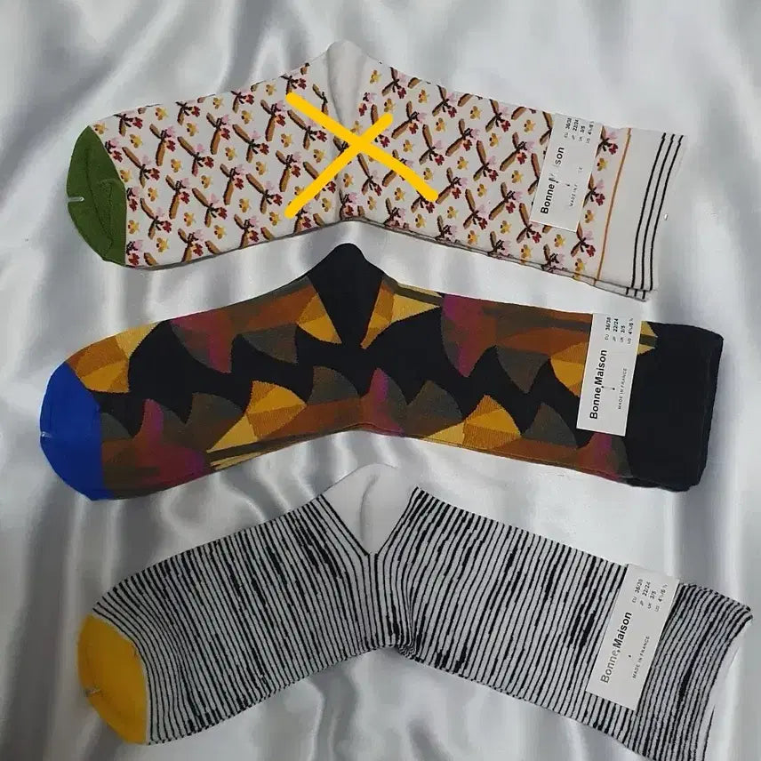 [BUNJANG] Bon Maison Abstract Pattern Socks / 옐로우 블루 화이트 블랙 겨자 꽃 스트라이프 추상화 본메종 양말