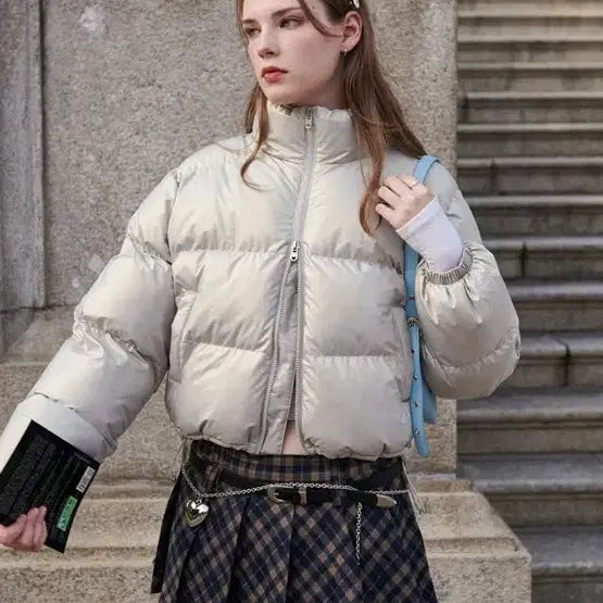 [BUNJANG] Bittercells Glossy Crop Puffer Jacket Silver / 비터셀즈 글로시 크롭 푸퍼 자켓 실버