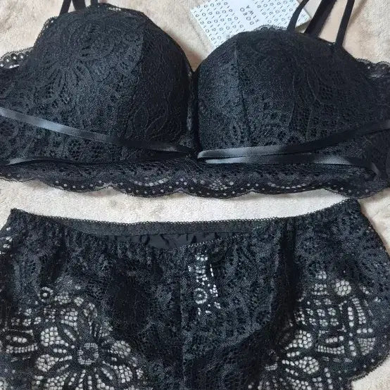 [BUNJANG] Black Lace Bra and Panty Set / 블랙 레이스브라+팬티세트(새상품)
