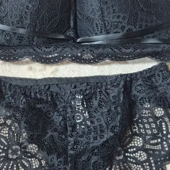 [BUNJANG] Black Lace Bra and Panty Set / 블랙 레이스브라+팬티세트(새상품)