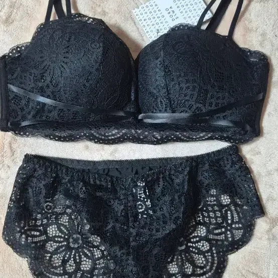 [BUNJANG] Black Lace Bra and Panty Set / 블랙 레이스브라+팬티세트(새상품)