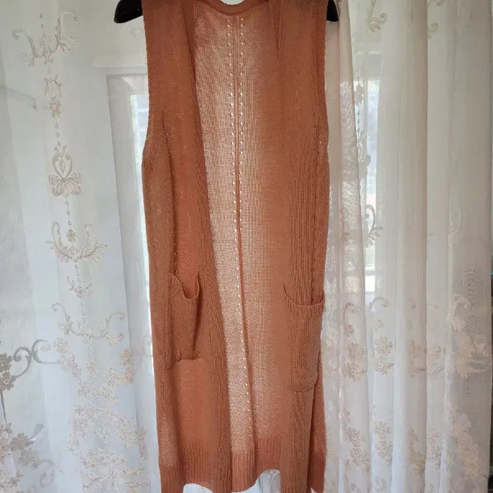 [BUNJANG] Orange Knit Long Vest Cardigan / 오렌지 니트 롱 조끼 가디건