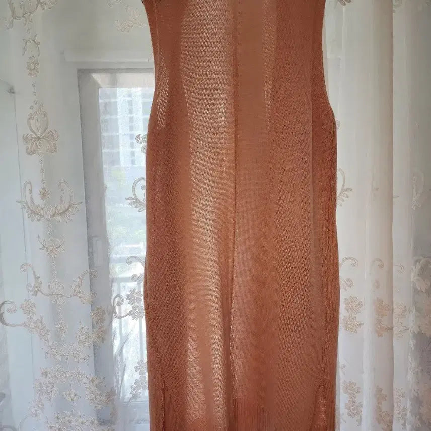 [BUNJANG] Orange Knit Long Vest Cardigan / 오렌지 니트 롱 조끼 가디건