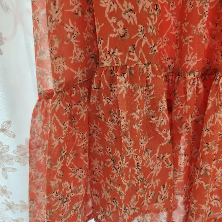 [BUNJANG] Orange Floral Chiffon Long Dress / 오렌지 플라워 쉬폰 롱 원피스
