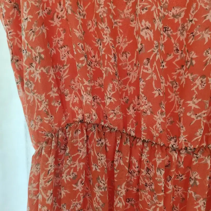 [BUNJANG] Orange Floral Chiffon Long Dress / 오렌지 플라워 쉬폰 롱 원피스