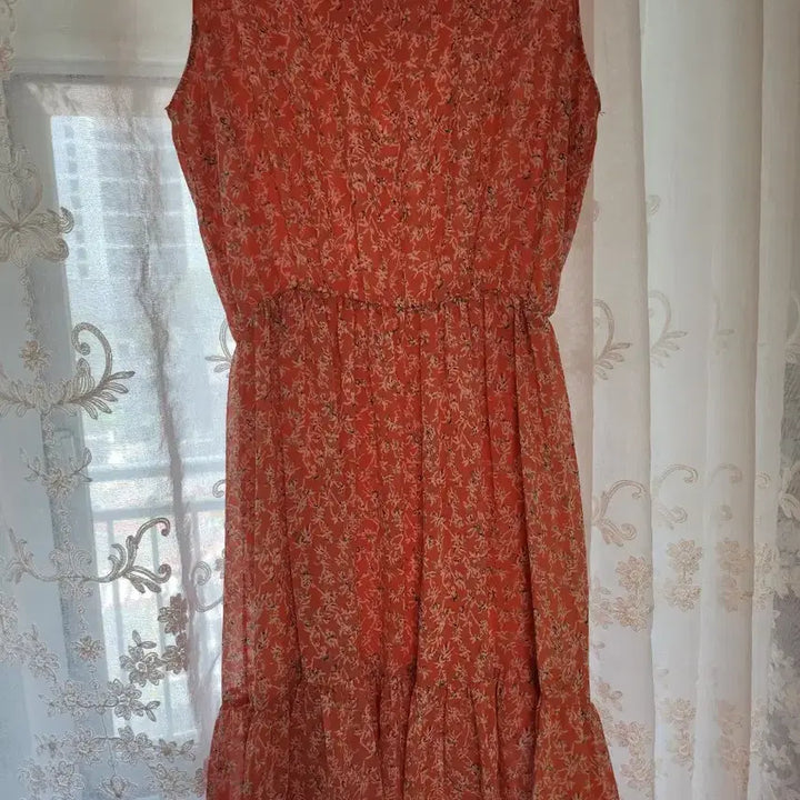 [BUNJANG] Orange Floral Chiffon Long Dress / 오렌지 플라워 쉬폰 롱 원피스