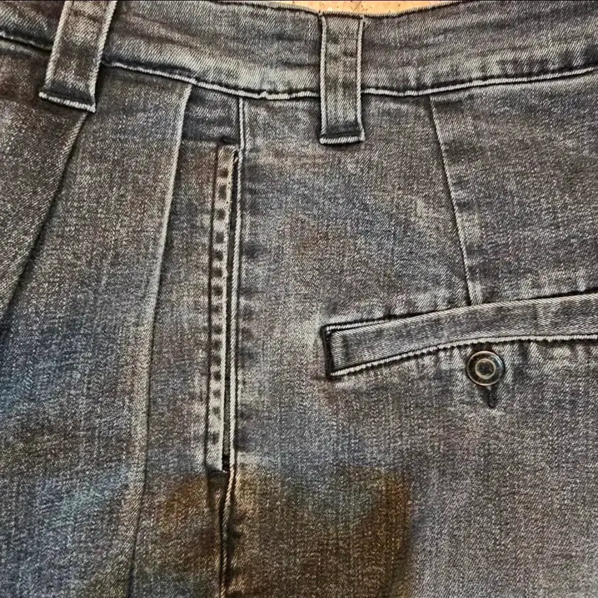 [BUNJANG] System Homme Black Denim Relaxed Fit Trousers / 시스템옴므 투턱(?) 흑청 데님