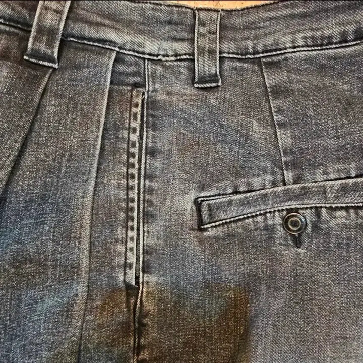 [BUNJANG] System Homme Black Denim Relaxed Fit Trousers / 시스템옴므 투턱(?) 흑청 데님