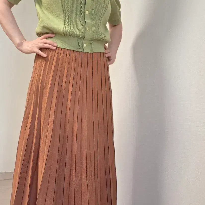 [BUNJANG] Knit Pleated Long Skirt - Brown / 주름 니트롱 스커트 브라운(새제품)