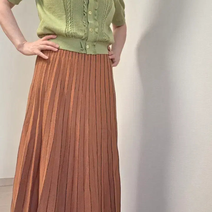 [BUNJANG] Knit Pleated Long Skirt - Brown / 주름 니트롱 스커트 브라운(새제품)