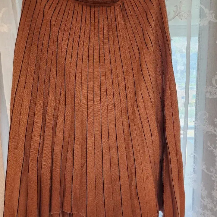 [BUNJANG] Knit Pleated Long Skirt - Brown / 주름 니트롱 스커트 브라운(새제품)