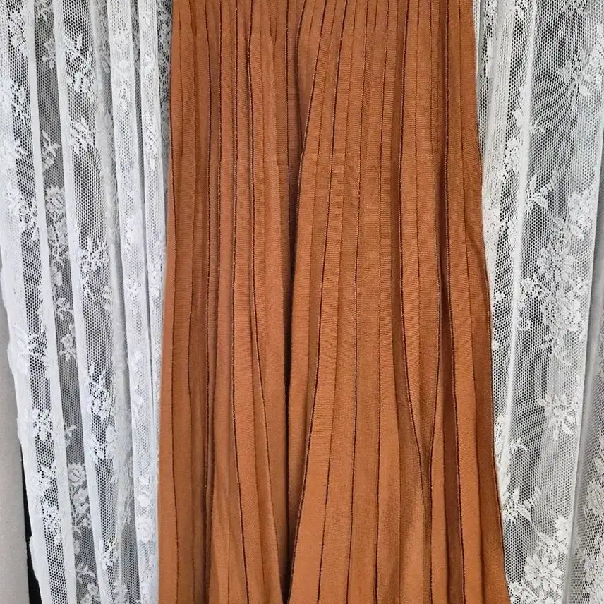 [BUNJANG] Knit Pleated Long Skirt - Brown / 주름 니트롱 스커트 브라운(새제품)