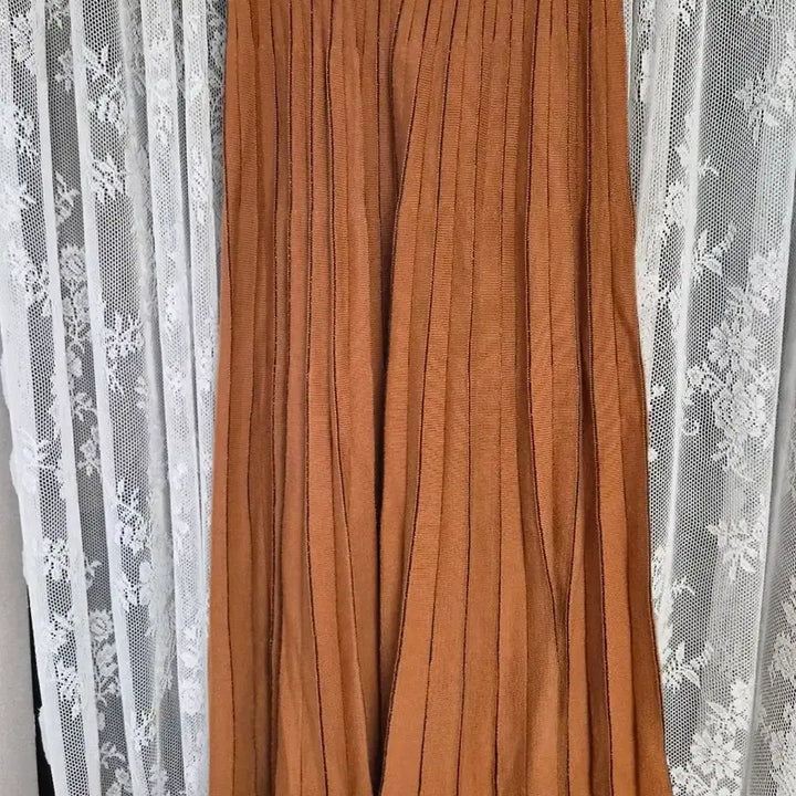 [BUNJANG] Knit Pleated Long Skirt - Brown / 주름 니트롱 스커트 브라운(새제품)