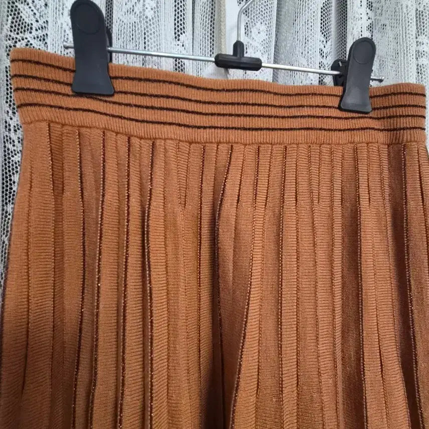[BUNJANG] Knit Pleated Long Skirt - Brown / 주름 니트롱 스커트 브라운(새제품)