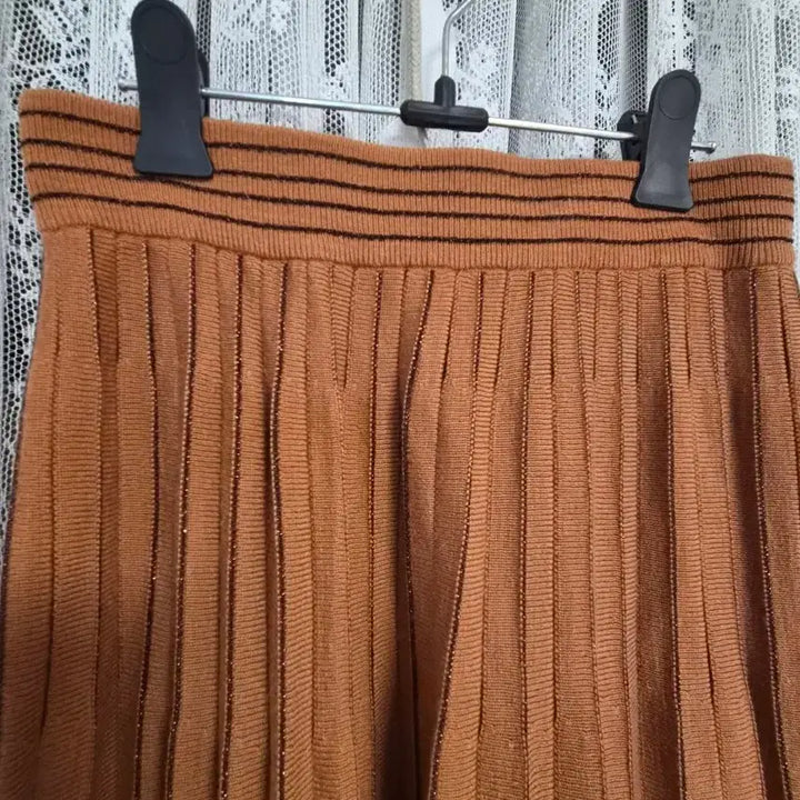 [BUNJANG] Knit Pleated Long Skirt - Brown / 주름 니트롱 스커트 브라운(새제품)