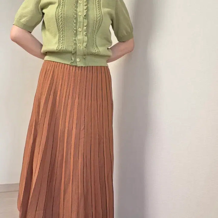 [BUNJANG] Knit Pleated Long Skirt - Brown / 주름 니트롱 스커트 브라운(새제품)