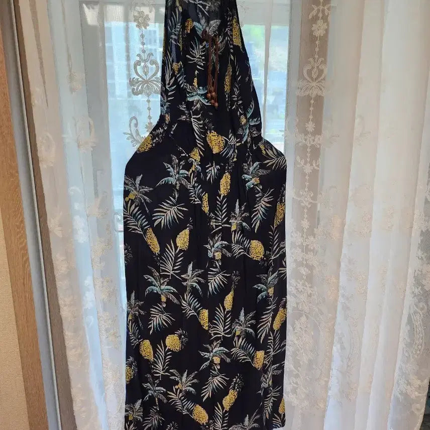 [BUNJANG] Black Pineapple Pattern Long Dress / 검정 파인애플 패턴 롱 원피스