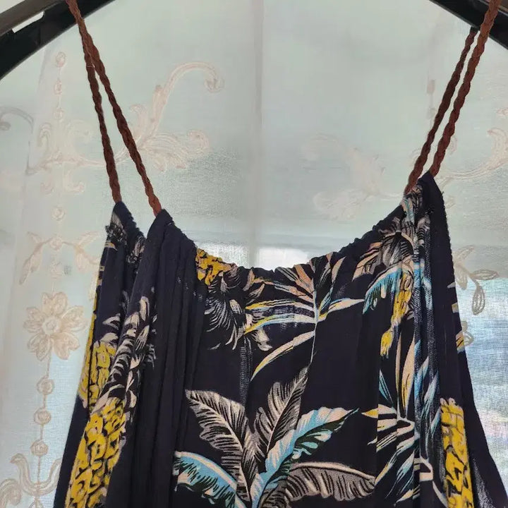 [BUNJANG] Black Pineapple Pattern Long Dress / 검정 파인애플 패턴 롱 원피스