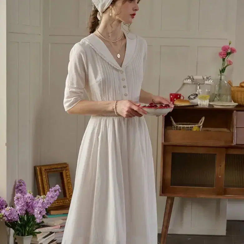 [BUNJANG] Simple Retro Fiona Sailor Collar Lace Dress / (새상품)심플레트로 FIONA 세일러카라 원피스