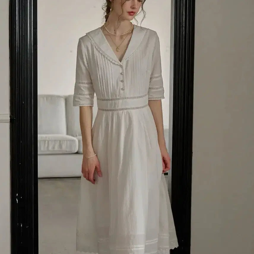 [BUNJANG] Simple Retro Fiona Sailor Collar Lace Dress / (새상품)심플레트로 FIONA 세일러카라 원피스