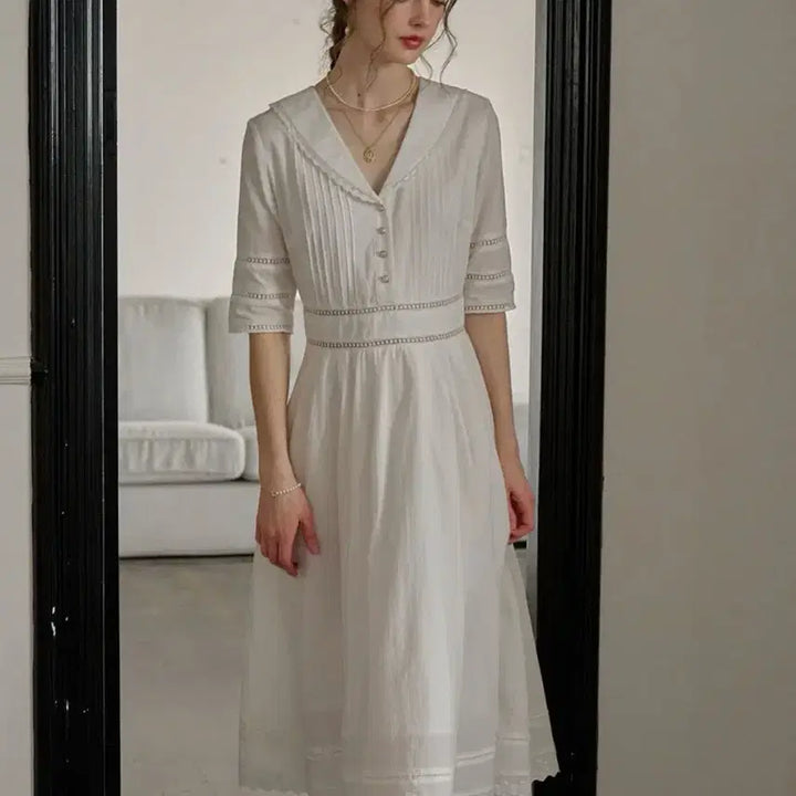 [BUNJANG] Simple Retro Fiona Sailor Collar Lace Dress / (새상품)심플레트로 FIONA 세일러카라 원피스