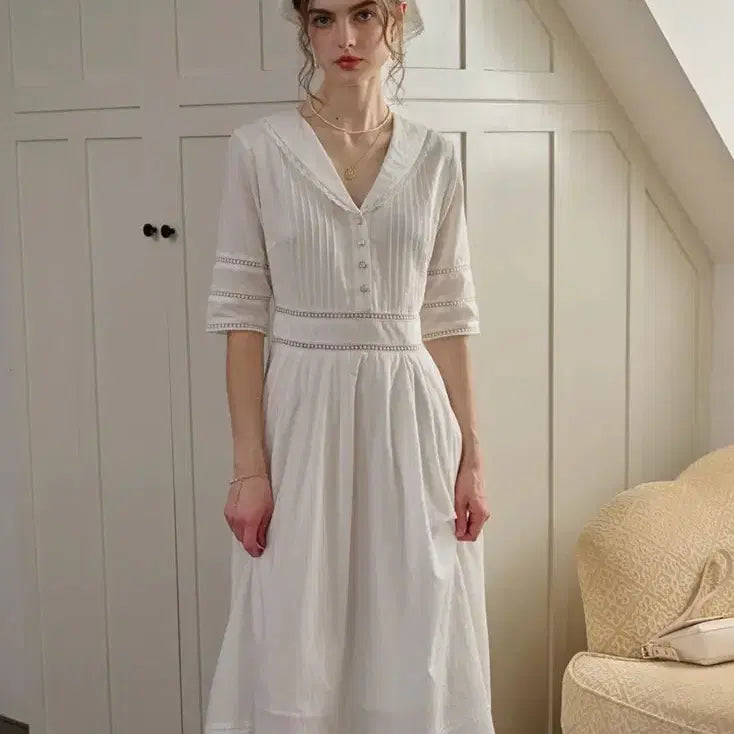 [BUNJANG] Simple Retro Fiona Sailor Collar Lace Dress / (새상품)심플레트로 FIONA 세일러카라 원피스