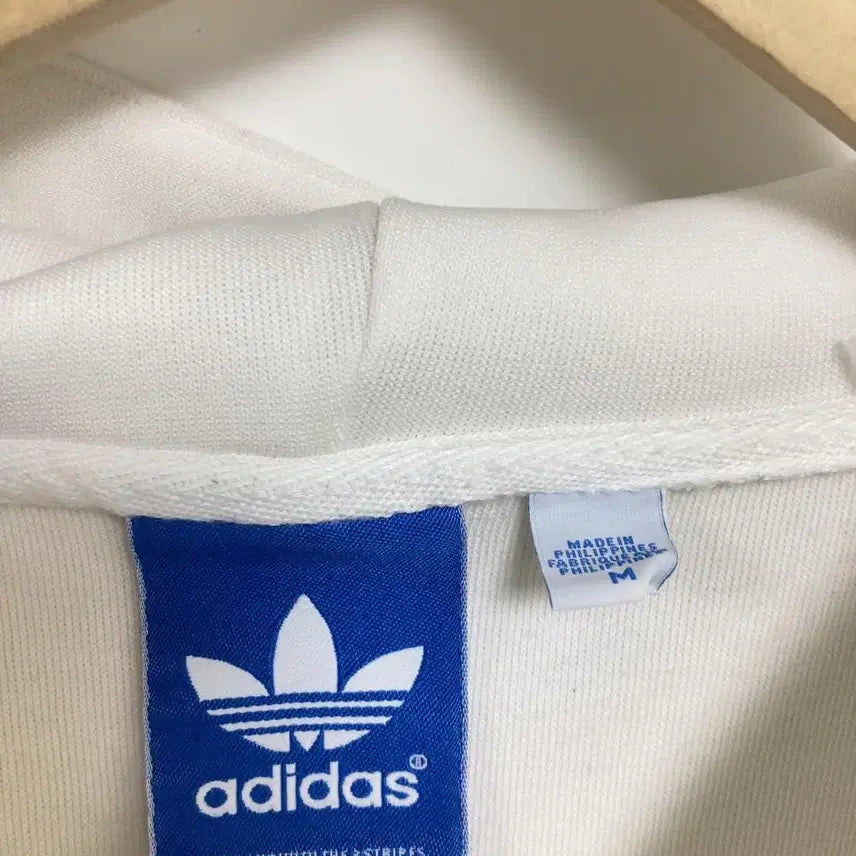 [BUNJANG] Adidas White Blue Hooded Zip-Up Jacket Jersey Track Top - Size M / 아디다스 화이트 블루 후드 집업 흰파 자켓 져지 트랙탑