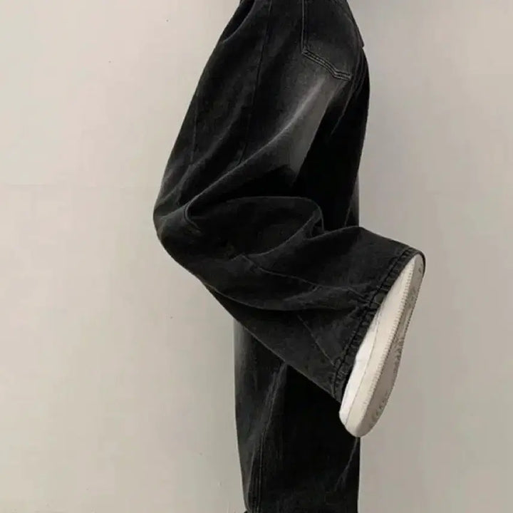[BUNJANG] Washing Pin Tuck Long Oversized Fit Pants (Black) / 워싱 핀턱 롱 오버핏(블랙)